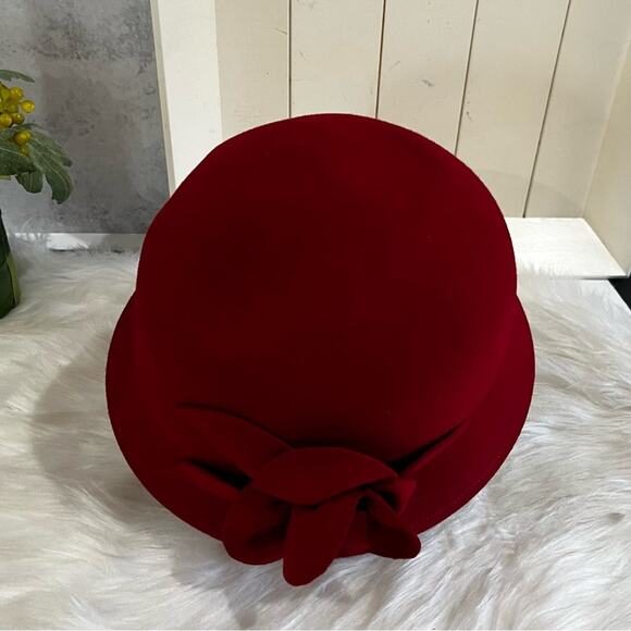 NEW Charter Club Wool Gatsby Cloche Bucket 1920’s Rose Winter Hat Red OS NWT main image 11